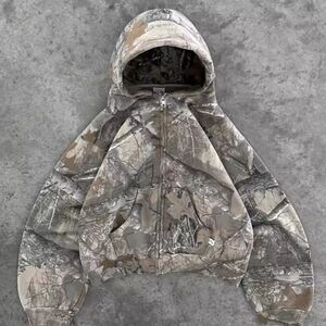 Nature-Inspired Gray and Brown Puffer Jacket with Hood